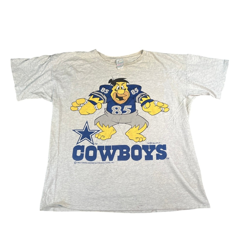 Vintage Dallas Cowboys Fred Flintstone Graphic T-Shirt Mens‎ 3XL Gray 1994 NFL